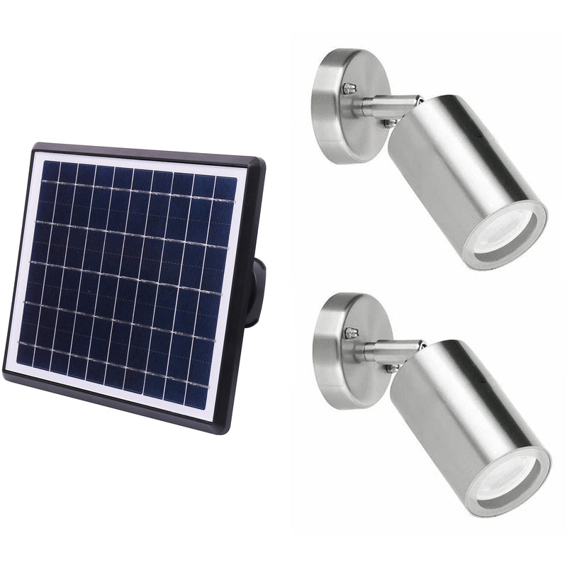 Solar Modern Double Lamp Landscape Out Door Flood Lights Stainless Steel - Bright-Iconic